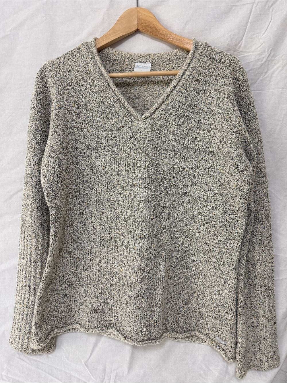 Columbia Neutral Marled V-Neck Sweater - Gray